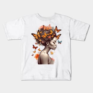 Afro Woman with Butterflies #5 Kids T-Shirt